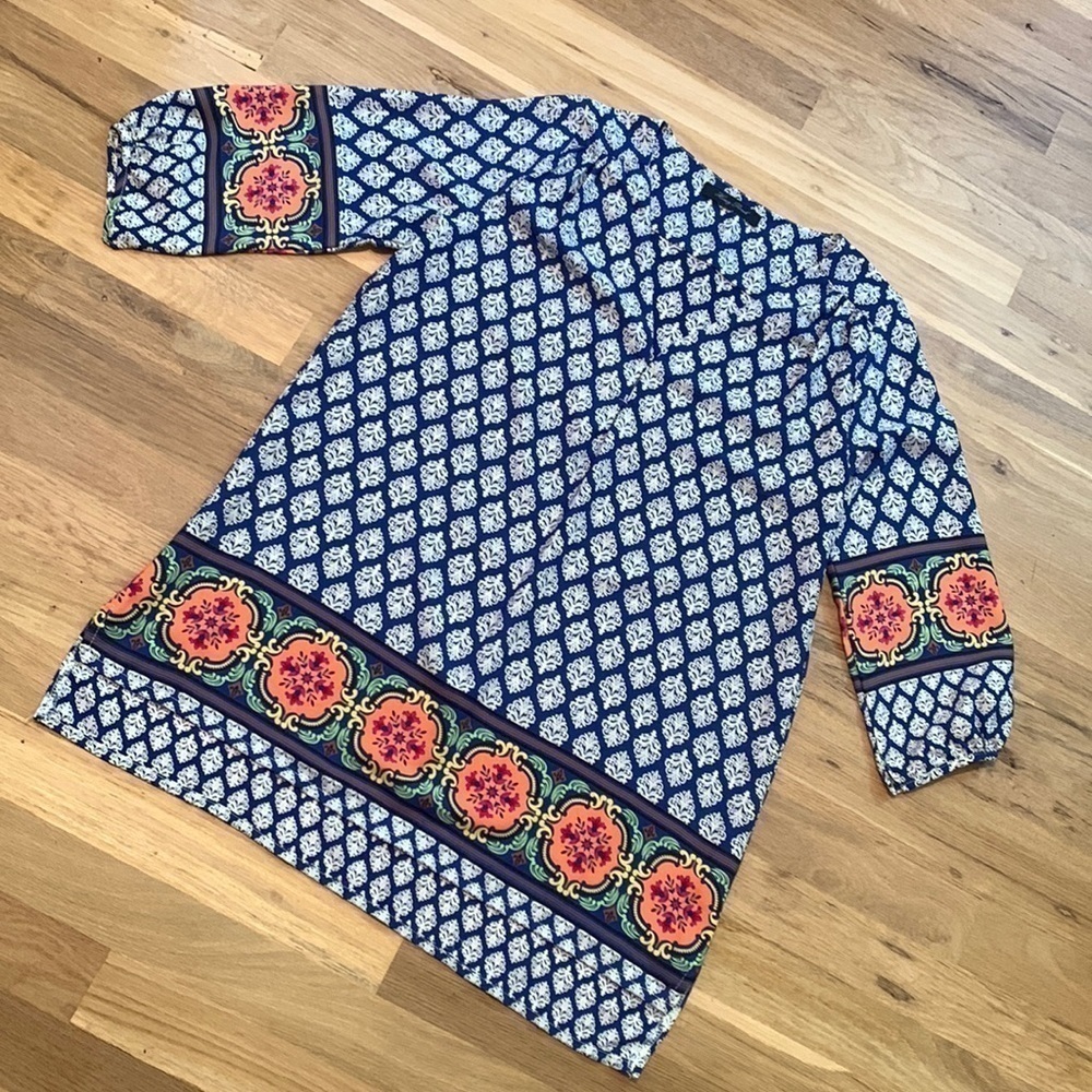 HONEY Punch 3/4 Sleeve V-Neck Colorful Tunic Style Blouse Women’s S